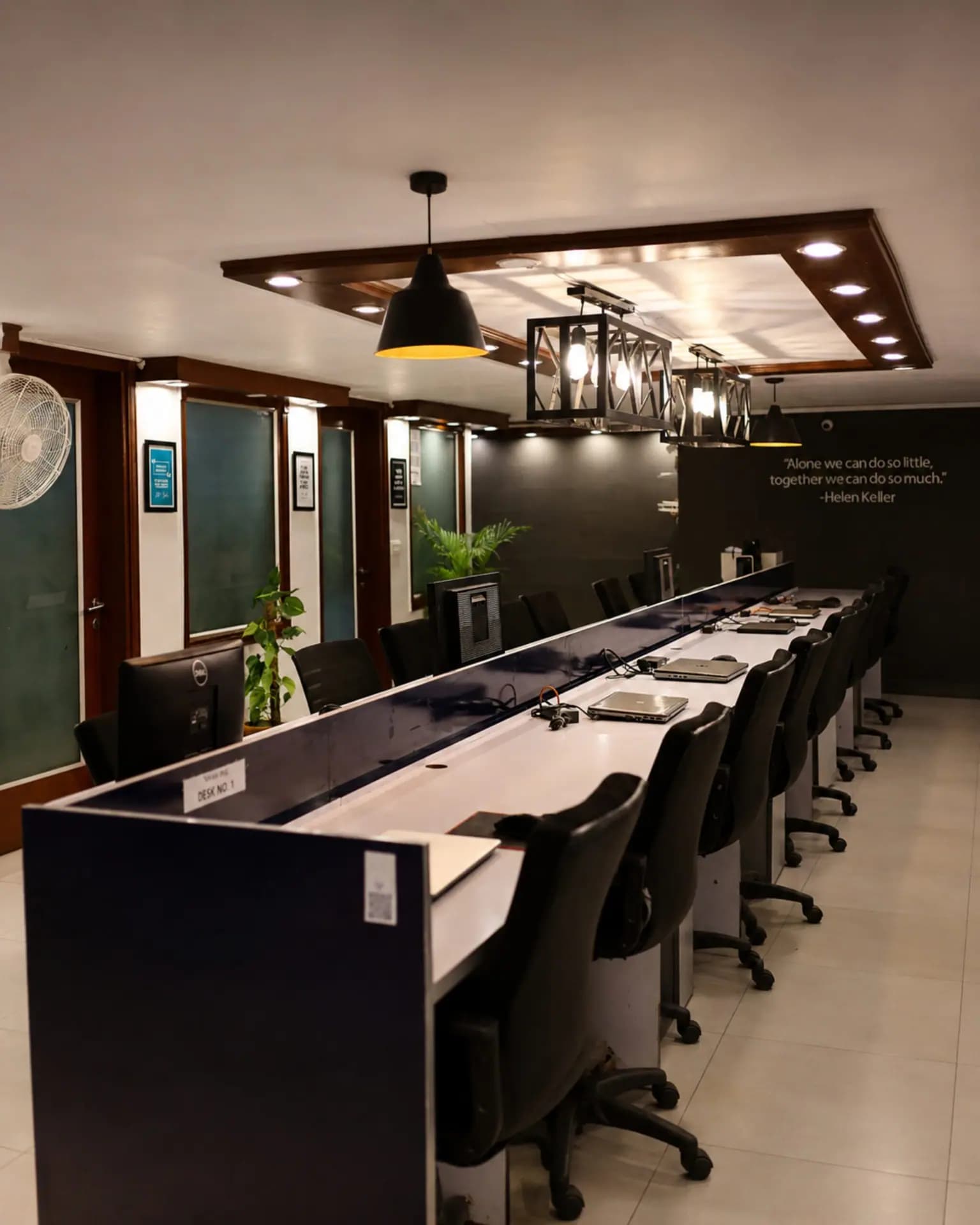 Flex desks in the hall